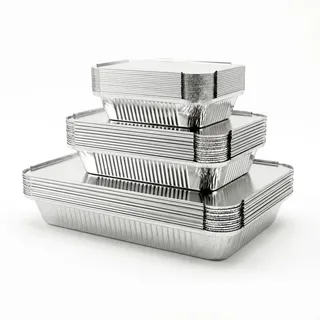 Xinfuquan Alu grillschalen Großformat,Aluschalen mit deckel,Grill Aluschalen Einwegbackformen cake drip (Silbrig-36)