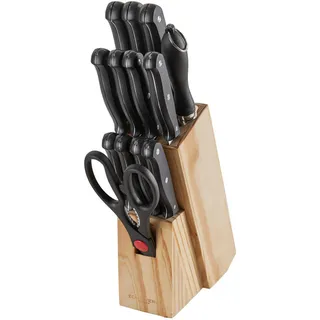 Echtwerk Messerblock , Silberfarben, Kieferfarben , Holz, Metall , 14-teilig , Kiefer , 16x8.1x21.5 cm , Küchenmesser, Messerblöcke