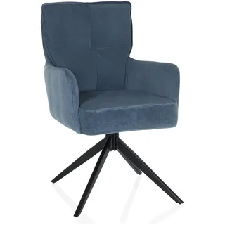 hjh LIVING Esszimmerstuhl drehbar mit Armlehnen, gepolstert TARUGO Polsterstuhl mit Cord-Stoff und Metallbeinen, Blau
