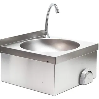 XPOtool Edelstahl Gastro Waschbecken mit rundem Innenbecken, hygienische Kniebetätigung zur Wandmontage für Gastronomie Küche Werkstatt