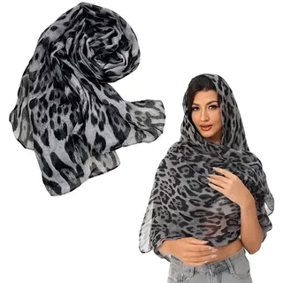 Leo schal damen mit Leopardenmuster, modischer Schlauchschal, Tuch, leichter langer Schal (grau).