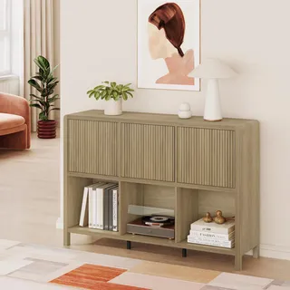 Sideboard 'Lukkodso' mit 3 Türen und 6 Fächern 77 x 110 x 30 cm Eicheoptik rustikal - Dunkelbraun