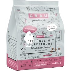 GRAU – das Original – Trockenfutter für Katzen - Kitten - Geflügel mit Superfoods, 1er Pack (1 x 400 g), glutenfrei, für Kitten