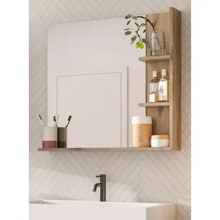 Badezimmer Spiegel "Tomaso" Eiche Badspiegel mit Regal 79 x 73 cm - Naturbelassen