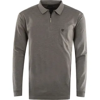 Hajo Shirt Langarm-Poloshirt Softknit mit Reißverschluss, Brusttasche und Logo-Stickerei in Comfort Fit - Grau
