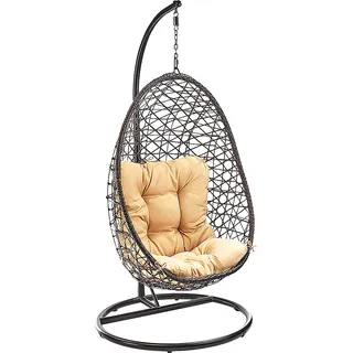 Kobolo Hängekorb CRISSCROSS mit Gestell und Schwingkorb aus Polyrattan - Hängestuhl Gartenschaukel Relaxkissen Gartensessel Hängeschaukel Hängesessel - Schwarz