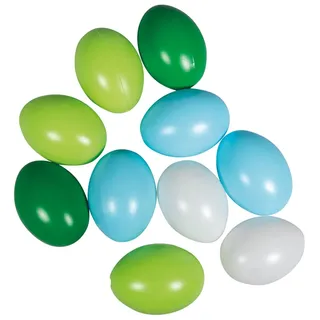 Rayher Plastikeier, 6 cm, blau/grün, 4 Farben sortiert, Beutel 10 Stück, Ostereier, bunte Eier, Kunststoffeier, zum Bemalen und Aufhängen, 3906012, Blaugrün