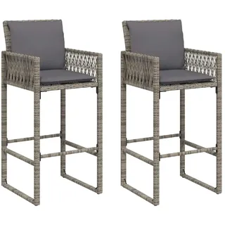 vidaXL Garten-Barhocker Mit Kissen 2 Stk. Grau Poly Rattan , Kunststoff , Rechteckig , 58x118x52 cm , Esszimmer, Barmöbel, Barhocker