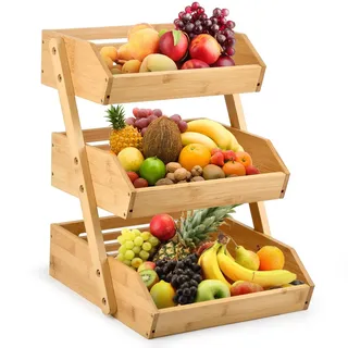 DODUOS Obstkorb Bambus, Obst Etagere 3 Stöckig Obst Etagere Holz, Bambus Obstkorb 3 Etagen Abnehmbarer Obstständer Obstschalenhalter für Theke für Gemüse, Brot, Snack