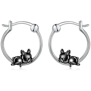 VONALA Schwarz Französische Bulldogge Creolen Ohrringe 925 Sterling Silber Tier Schmuck für Damen Mädchen