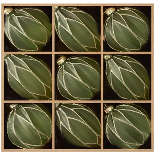DN DECONATION Weihnachtskugeln Set, 9-teilig - Grün Gold Christbaumkugeln | mit Linien Design, Glaskugeln mit Goldverzierungen für Tannenbaum Dekoration, Vintage Weihnachtsbaumschmuck