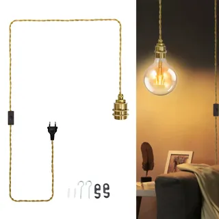 JZCDR Gold Hängelampe mit Stecker E27 Lampenfassung mit 3,5m Kabel