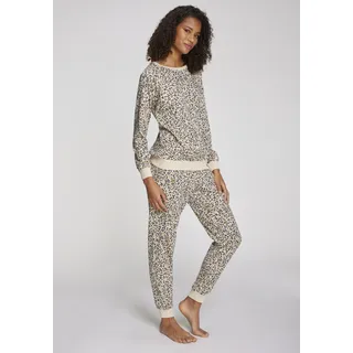 Pyjama VIVANCE DREAMS, Damen, Gr. 48/50, schwarz (creme, schwarz, gemustert), Single Jersey, Obermaterial: 100% Baumwolle, gemustert, Basic, Basic lang, Rundhals, Raglanärmel Rippbündchen, Homewear-Sets Pyjama, mit schönem Animalprint