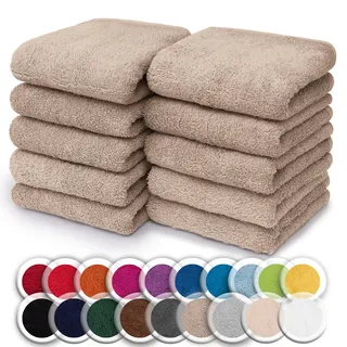 NatureMark 10er-Set Frottee-Waschlappen für Gesicht und Hände – 100% Baumwolle, weich und saugfähig – 30×30 cm, Sand/Beige