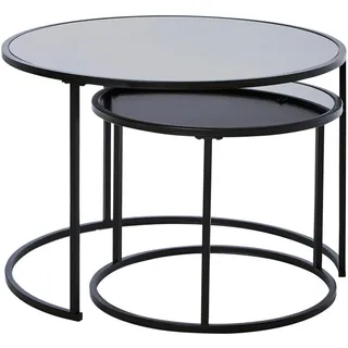 Livetastic Satztisch , Schwarz , Metall, Glas , 2-teilig , rund , Flachrohr , 73.4x50x73.4 cm , einfacher Aufbau , Wohnzimmer, Wohnzimmertische, Beistelltische