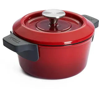 WOLL – Iron Gusstopf Ø 18 cm rot mit Deckel & Silikongriffen – Induktion Eisenguss-Topf 1,8 Liter, 9 cm hoch – robust, für alle Herdarten, antihaft, backofenfest