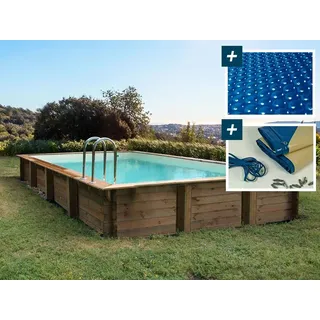 Pool aus Holz im Bausatz Rechteckig "Murano" - 12.20 x 6.20 x 1.44 M - Luftpolsterplane 400 μ - Winterplane 280 g/M2