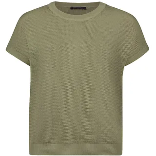 Rundhalspullover BETTY BARCLAY "Lochstrick-Pullover ohne Arm", Damen, Gr. 44, grün (oil grün), Obermaterial: 50% Baumwolle CO. 50% Polyacryl PAN., Pullover Rundhalspullover