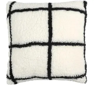 HOME DECO FACTORY, TX0106, Soft Sherpa Cushion with Black and White Checks, Modern and Elegant Design, Ideal for Sofa or Bed, Removable Cover, 40x40 cm, White and Black