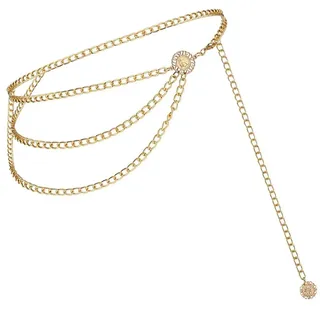 TEOZBLU Gürtel Kettengürtel, Concho Kettengürtel, Gold Ketten Gürtel Einstellbar Taillenkette, Dünne Taille Rockgürtel für Damen