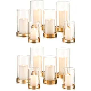 Windlicht Glas Kerzenhalter Gold Kerzenständer: Hewory 12er Set Windlichter Glaszylinder für Kerzen Zylinder Kerzenglas Gross Goldene Deko Wohnzimmer für Tischdeko Esstisch (Klarglas)