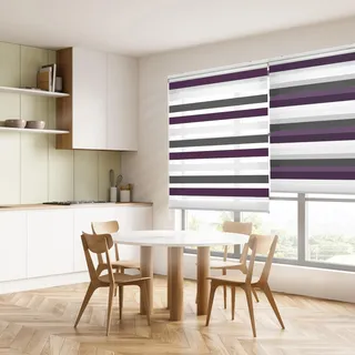 Blindecor Lira duo rollo tag und nacht , tricolor Braun, Violett, Weiß - 80 x 180 cm (Breite x Länge). Stoffgröße 77 x 175 cm. Doppelrollo für fenster