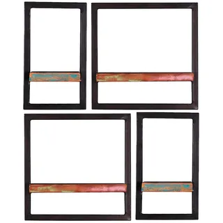 SIT Wandregal "Capri 4-teilig aus Altholz mit schwarzem Metallrahmen" Set, 2 große & 2 kleine Wandregale für flexible Wandgestaltung, schwarz, bunt