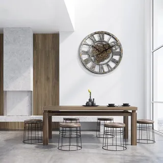 23 Zoll Bewegende Zahnräder Wanduhr - Vintage - 1 Stück - Verwittertes Bronze - Holz