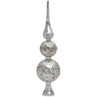 Sikora SP4S große ausgefallene Christbaumspitze aus irisierendem Klar Glas mit Antik Silber Dekor