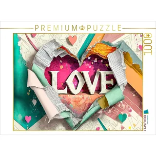 Calvendo Buntes gerissenes Papier mit Herz und Text Love | Foto-Puzzle für glückliche Stunden