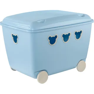 Bear Box Spielzeugkiste mit Deckel und Rollen Aufbewahrungsbox Bär 55L Blau