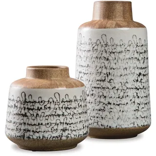 Signature Design by Ashley Megan Keramik und Holz, 2-teiliges Deko-Vasen-Set, Hellbraun und Schwarz