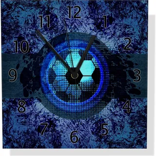 Wallario Design Wanduhr Fußball Design - Abstraktes Muster in blau aus Aluverbund, Größe 30 x 30 cm - Schwarz
