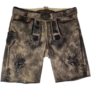 MADDOX Kurze Lederhose "Urgsee" mit Hirschstickerei | Marmor Größe: 50 - Hellbraun