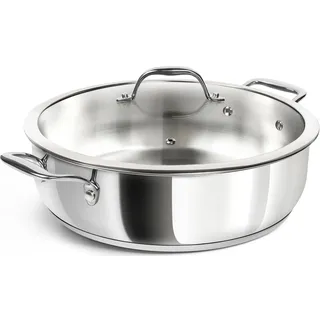 MICHELANGELO XL Schmorpfanne 30 cm mit Glasdeckel (5,7 Liter) - Unbeschichtete Edelstahl Bratpfanne PFAS-frei, Hohe Pfanne für Induktion & Backofen