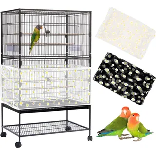 Vogelkäfigabdeckung Samenfänger Gänseblümchen-Design 2 Stücke 118 Zoll 300 cm Weiß Schwarz