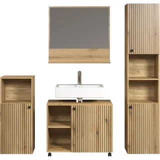 trendteam 4-teiliges Badset Pure Bliss Evoke Eiche Melamin B/H/T ca. 180/190/40 cm - Braun