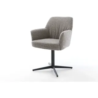 Drehstuhl Xana-Flex mit Armlehnen Bouclé Silbergrau Fußkreuz Schwarz 360° drehbar Taschenfederkern