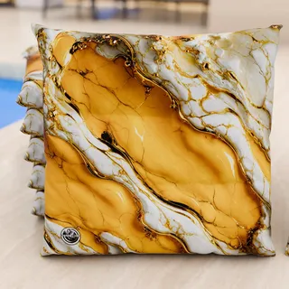 PETTI Artigiani Italiani - Sitzkissen für Küchenstühle, 6er-Set, Marmoreffekt, gelb, 40 x 40 cm, quadratische Stuhlhussen für Esszimmer, aus Mikrofaser, mit Digitaldruck und Bändern, 100% Made in