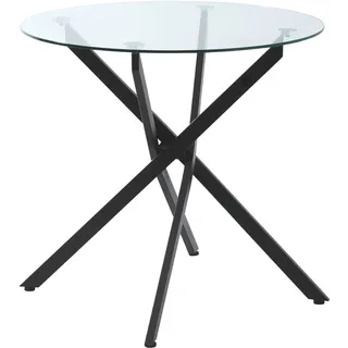 Homcom Esstisch, Rund Küchentisch für 4 Personen, runder Esszimmertisch mit Gekreuzten Beine, Tischplatte aus Hartglas, für Esszimmer, Küche, Ø80 x 75 cm, Modern Design, Schwarz+Transparent