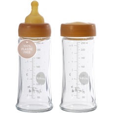 HEVEA Wide Neck Glass Baby Bottles - Medium Flow Anti Colic Baby Bottles 3+ months - BPA-free, Two-pack (250ml)