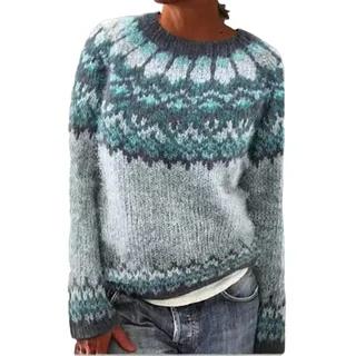 Norweger Pullover Damen - Langarm Warm Strickpullover Winter Weihnachtspullover Casual Pullover Rundhals Strick Winterpullover Elegant Damenpullover Pullis Weihnachts Y2K Sweatshirt Feinstrickpullover