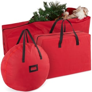 Aufbewahrung für Feiertagsschmuck, Weihnachtskugeln & Adventskranz Boxen Aufbewahrung, Organizer Tasche (Rot 3er-Set)