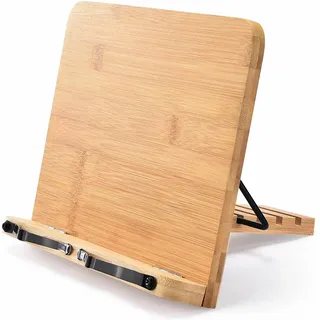 Buchständer aus Holz und Kochbuchständer mit verstellbaren Winkeln Buchhalter zum Lesen freihändig stabiler Kochbuchhalter Rezeptbuchhalter mit Büroklammern hält Bibeln, Lehrbücher (34 x 23,9 cm)
