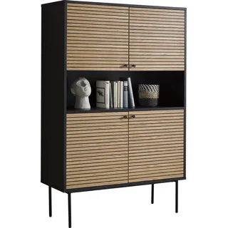 SalesFever Highboard, im Scandi Design, Breite 100 cm x 155 40 cm, Highboard Schwarz/Eiche Echtholzfurnier 395912