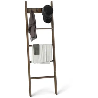 FANTASK Deckenleiter Bambus mit 4 Haken, 5 Sprossen und Anti-Kipp-Gurten, Handtuchleiter für Wohnzimmer, Badezimmer, 43 x 8 x 148 cm, Braun