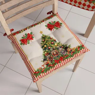 PETTI Artigiani Italiani – Weihnachts-Küchenstuhlkissen, 6er-Set, weihnachtliche Stuhlhussen aus Mikrofaser mit Bändern, 100% Made in Italy
