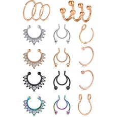 VF VFUN Fake Septum Ring Stainless Steel Clip On Non-Pierced Fake Nose Hoop Rings Nostril Hoop Jewelry for Women Men