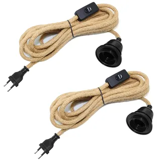 WPQIUZS 2 Stück Hanfseil Lampe Hängelampe mit Stecker, E27 Lampenfassung mit 510CM Kabel und Schalter, Lampenkabel mit Schalter, Vintage Pendelleuchte mit Stecker, Können DIY Kreativität Lampenschirm