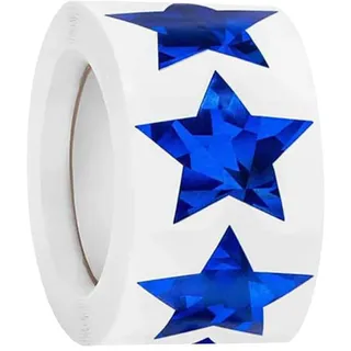 FSSTUD 500 Stück metallische Glitzerstern-Aufkleber, selbstklebende Lasersterne, große Belohnungsaufkleber, Studenten, glänzende Sternaufkleber, holografische Stern-Etiketten, blau